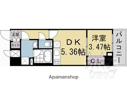 阪急電鉄京都線 西京極駅 徒歩17分 7階建 新築(1DK/3階)の間取り写真