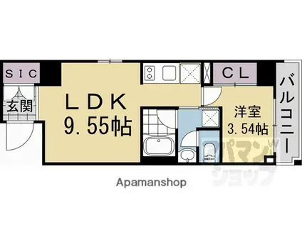 阪急電鉄京都線 西京極駅 徒歩17分 7階建 新築(1DK/6階)の間取り写真