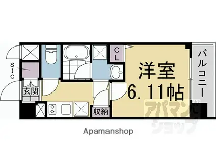 阪急電鉄京都線 西京極駅 徒歩17分 7階建 新築(1K/6階)の間取り写真