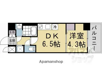 CREST TAPP 京都太秦天神川 DEX (1DK/4階)の間取り写真