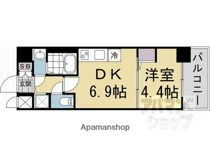CREST TAPP 京都太秦天神川 DEX (1DK/3階)の間取り写真