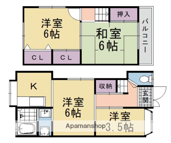阪急電鉄嵐山線 上桂駅 徒歩18分 2階建 築59年(4K)の間取り写真