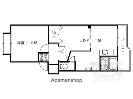 リヴィエラ下鴨(1LDK/1階)の間取り写真