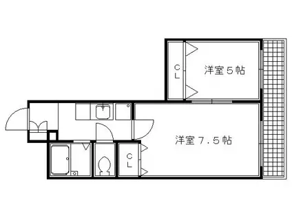 ヴィラ三晃(2K/3階)の間取り写真