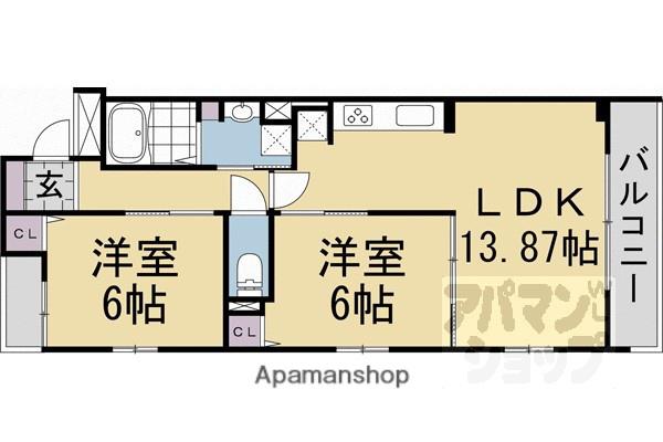 CASA御所北(2LDK/2階)の間取り写真