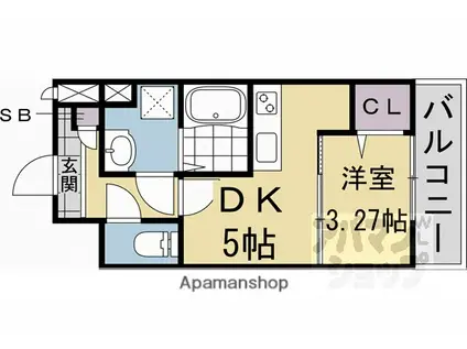 エクスフォート京都聚楽町(1DK/6階)の間取り写真