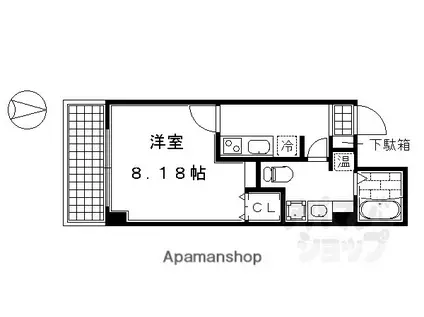 フォース二条城東(1K/2階)の間取り写真