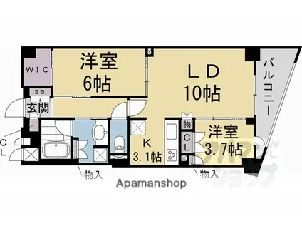 ジオ京都御所西(2LDK/2階)の間取り写真