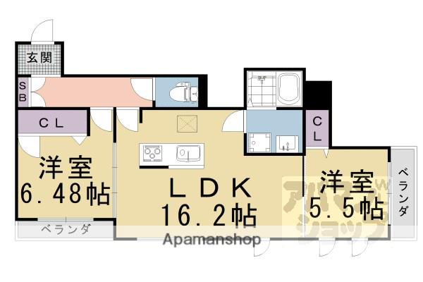 エクラージュ沙羅(2LDK/1階)の間取り写真