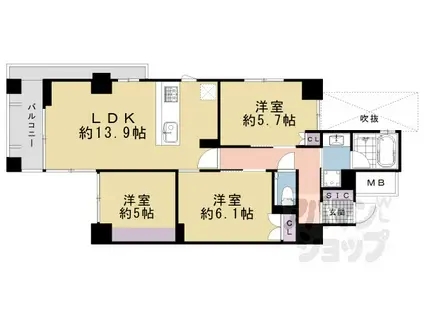 イーグルコート京都御所南プレミアム迎賓館(3LDK/2階)の間取り写真