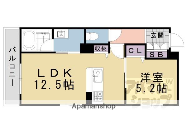 ヴェスプッチ二条城(1LDK/2階)の間取り写真
