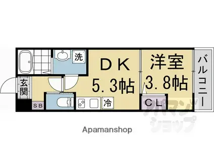 サイプレス御所西(1DK/1階)の間取り写真