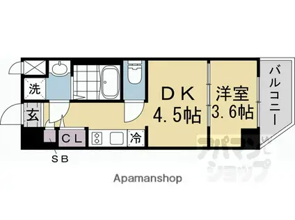 レシオス京都嵯峨野(1DK/2階)の間取り写真