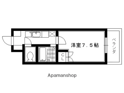 クリスタル北山(1K/1階)の間取り写真