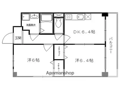 ウインドベル四条大宮(2DK/3階)の間取り写真