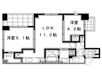 リヴァーク四条烏丸(2LDK/7階)の間取り写真