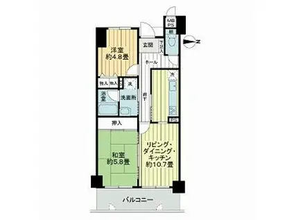 ライオンズマンション一条智恵光院(2LDK/4階)の間取り写真