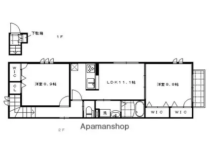SHAMAISON エスポワ一条(2LDK/2階)の間取り写真