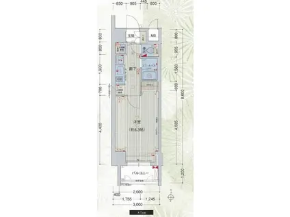 プレサンス二条城北聚楽(ワンルーム/3階)の間取り写真