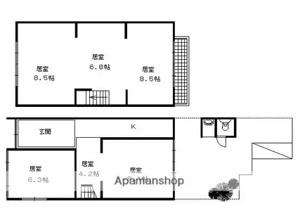 京福北野線 北野白梅町駅 徒歩7分 2階建 築61年(6K)の間取り写真