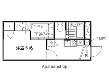 レオパレスウェルスTENII(1K/1階)の間取り写真