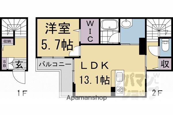ロータス御所東(1LDK/1階)の間取り写真