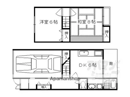 山陰本線 二条駅 徒歩6分 2階建 築27年(2DK)の間取り写真