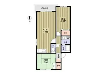 メゾン・ル・トゥール南修学院B棟(2LDK/1階)の間取り写真