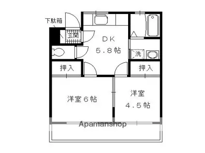 睦コーポ(2DK/2階)の間取り写真