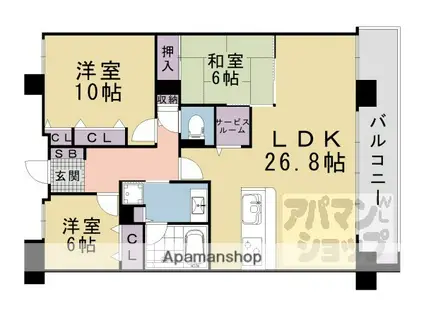 パデシオン山科夢ヶ丘(3LDK/7階)の間取り写真