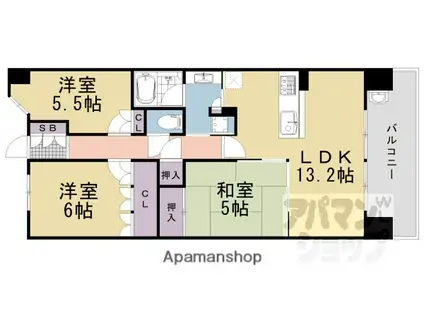 京都桂川つむぎの街ブライトスクエア(3LDK/4階)の間取り写真