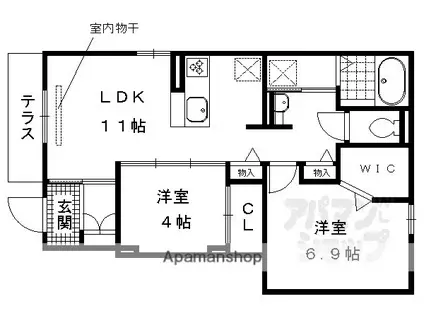 シャルモント勝竜寺(2LDK/1階)の間取り写真