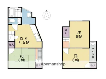 京阪電気鉄道宇治線 観月橋駅 徒歩8分 2階建 築53年(3DK)の間取り写真