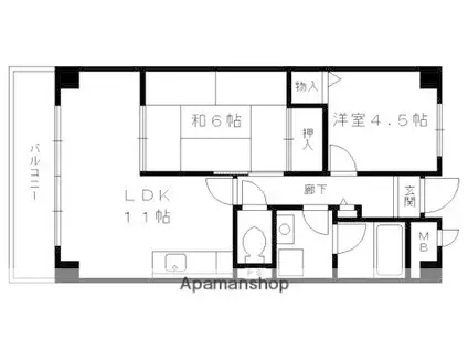 ディアコート竹田(2LDK/2階)の間取り写真