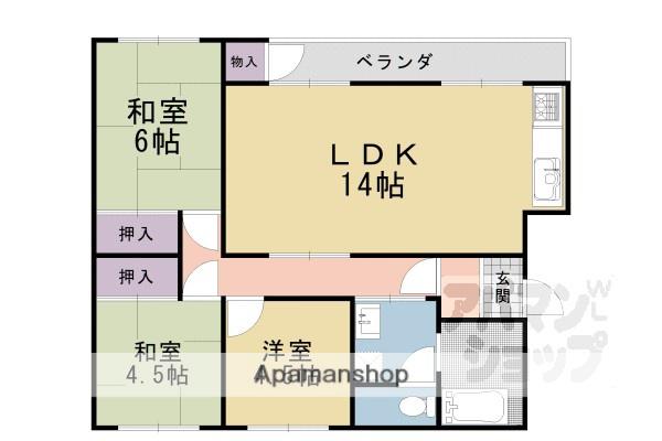長岡天神ハイツ(3LDK/2階)の間取り写真