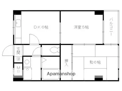 ハイツ北芳(2DK/6階)の間取り写真