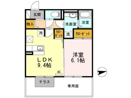 サンシャイン朱雀A棟(1LDK/1階)の間取り写真