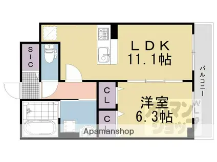 京阪電気鉄道京阪線 中書島駅 徒歩50分 3階建 築1年(1LDK/3階)の間取り写真