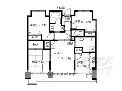 東急ドエルアルス伏見深草(4LDK/2階)の間取り写真