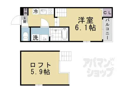 ハーモニーテラス椥辻中在家町(1K/1階)の間取り写真