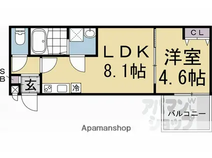 桃山水野左近西町アパート(1LDK/3階)の間取り写真