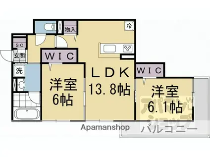 ハイダウェイ両替町(2LDK/3階)の間取り写真