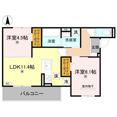 スペチアーレくいな橋(2LDK/1階)の間取り写真