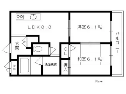 陵南ハイツ(2LDK/4階)の間取り写真
