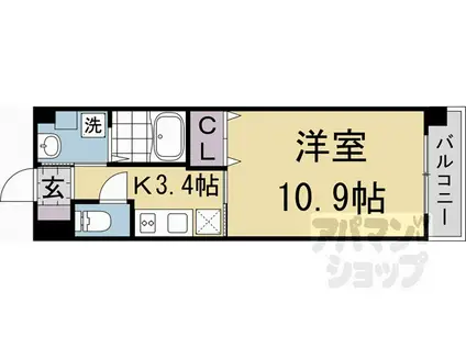 サンクスパレ桂(1K/1階)の間取り写真