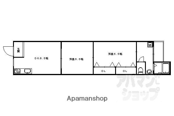 山陰本線 花園駅(京都) 徒歩5分 2階建 築35年(2DK)の間取り写真