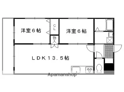 カサグランデ嵯峨野(2LDK/1階)の間取り写真