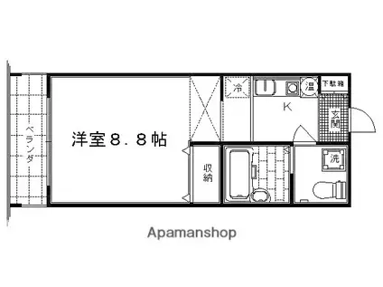 ラ・ヴィル・フルール(1K/1階)の間取り写真