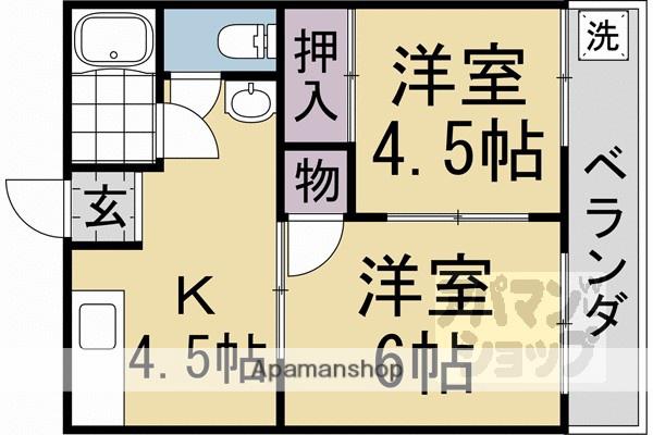 若竹ハイツ(2K/1階)の間取り写真