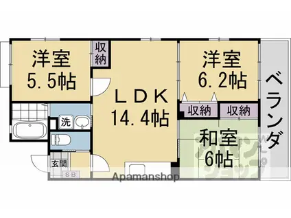ステイウィズK(3LDK/4階)の間取り写真